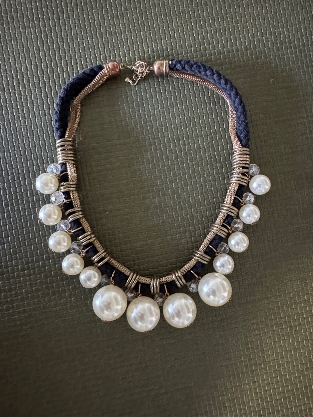Statement Pearl Pendant Necklace in Navy and Silver
